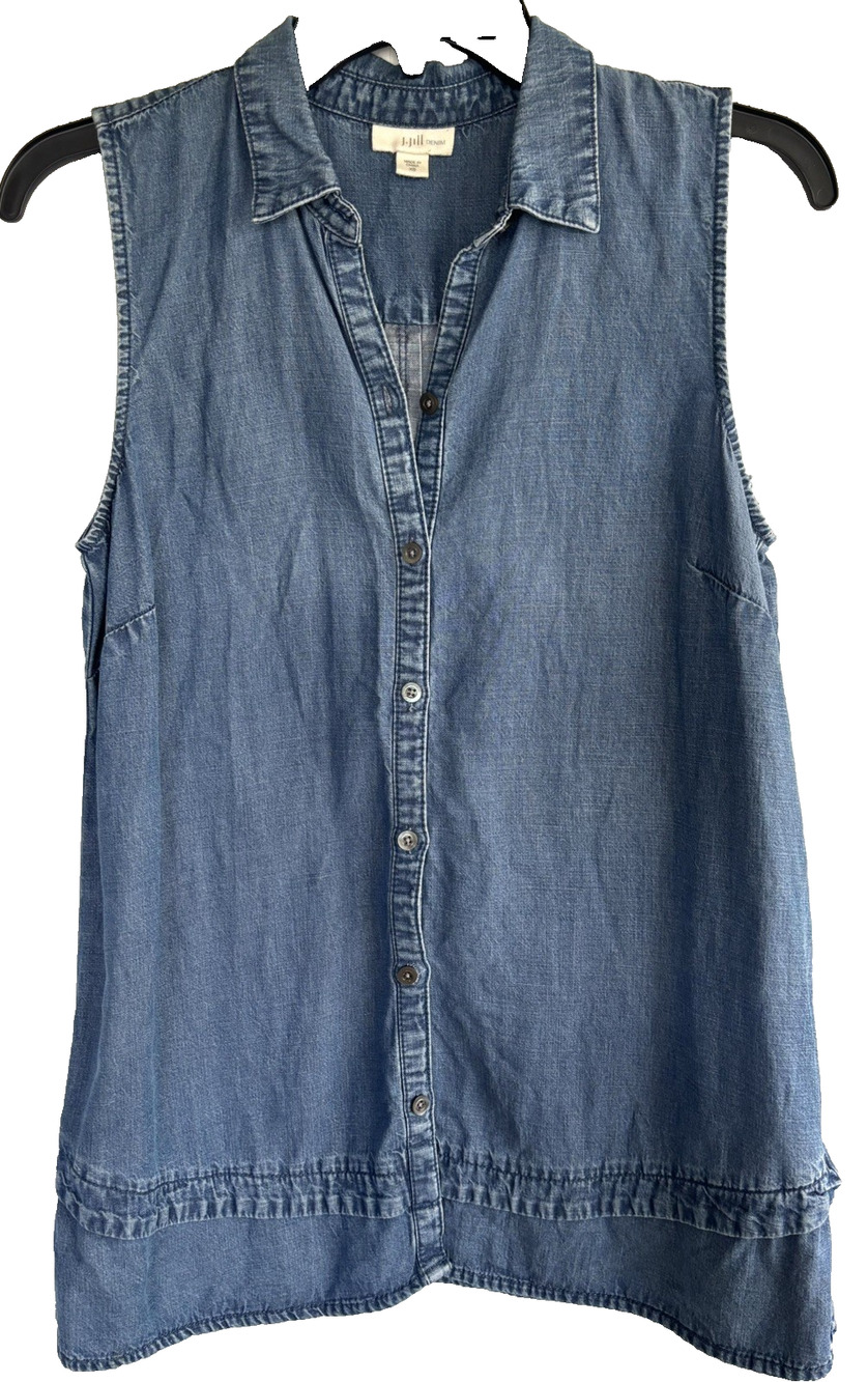 J. Jill Light Blue Sleeveless Denim Tunic Top V neck XS